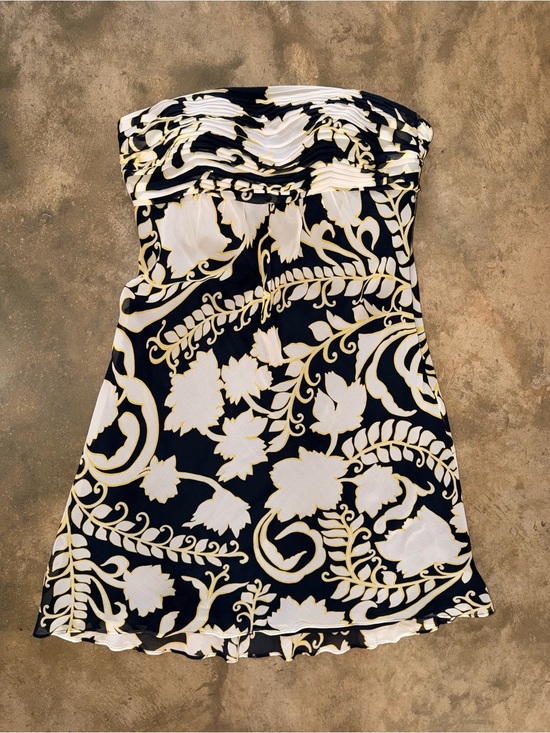 Ann Taylor Dresses & Skirts - Ann Taylor 100% Silk Strapless Floral Dress Black Ivory Size 6